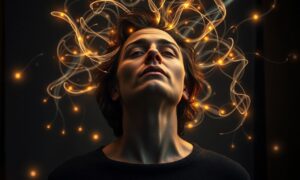 Illustration des mécanismes neuro-cognitifs de l'hypnose montrant le cerveau avec des zones actives et des connexions neuronales.